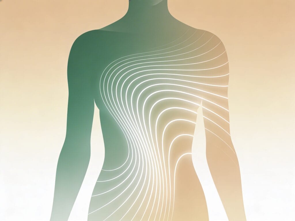 Illustration eines Oberkörpers mit Wellenlinien, Symbol für Antihormontherapie